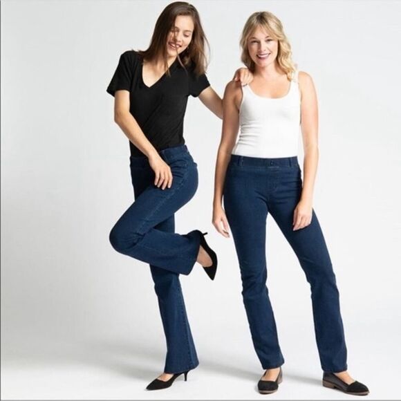 Betabrand Pull On Denim Stretch Straight Leg Yoga Jeans Dark Wash Size Medium - Picture 1 of 6
